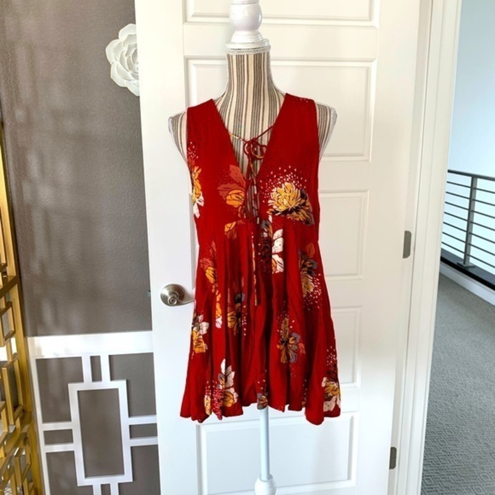 Free People Pleated Floral Sleeveless Top with Open Back